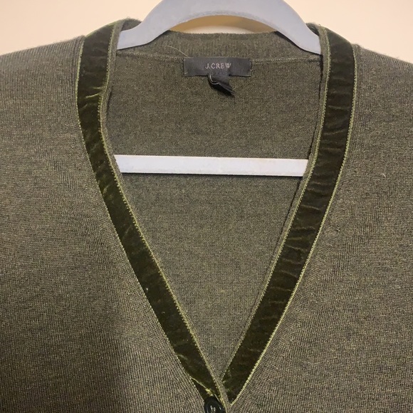 J.Crew Harlow Velvet Trimmed Cardigan in Olive Green - Picture 4 of 7